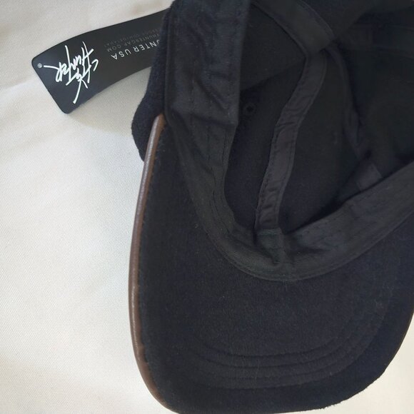 City Hunter Men's Black/Brown Leather Visor Baseball Cap One Size - Picture 7 of 9